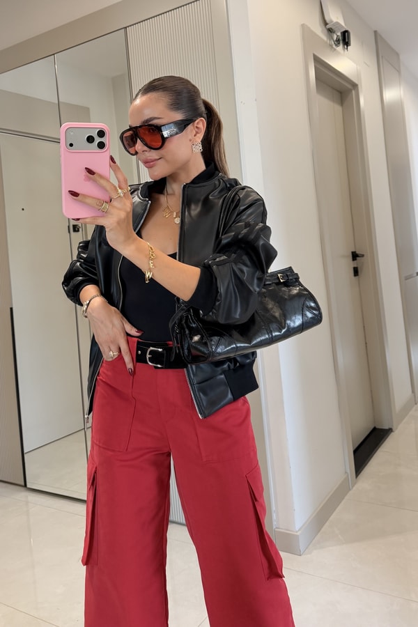 Lillian Siyah Marka Model Deri Bomber Ceket