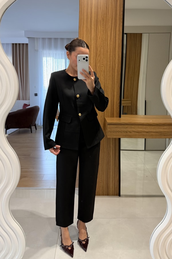Lindon Siyah Gold Düğmeli Takım