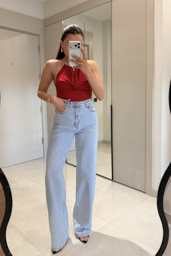 Linen Lightblue Taşlı Jean