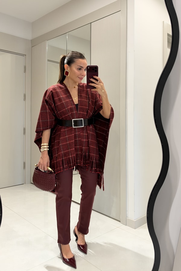 Liora Bordo Ekose Desen Püsküllü Panço