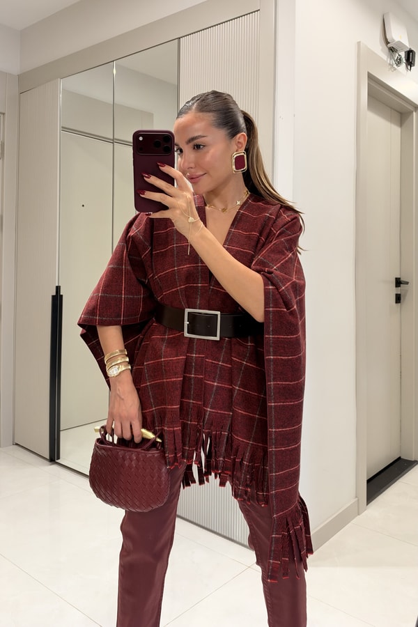 Liora Bordo Ekose Desen Püsküllü Panço