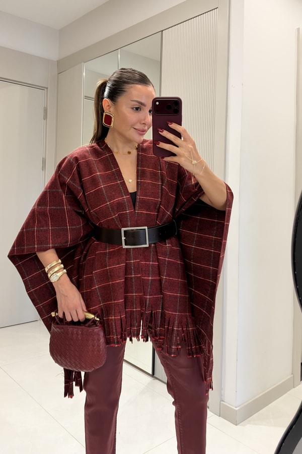 Liora Bordo Ekose Desen Püsküllü Panço