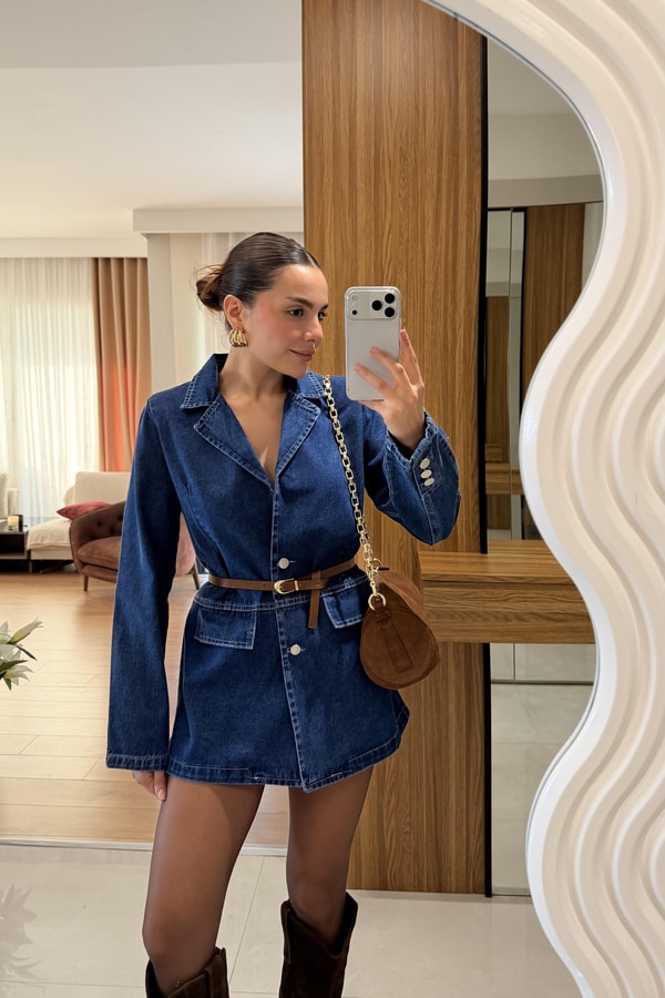 Liore Mavi Vatkalı Kot Ceket