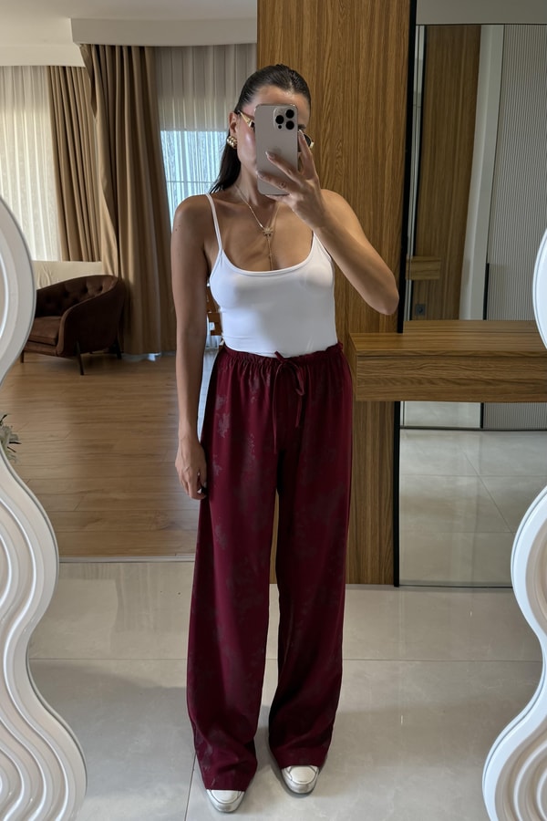 Littiman Bordo Jakarlı Pantolon