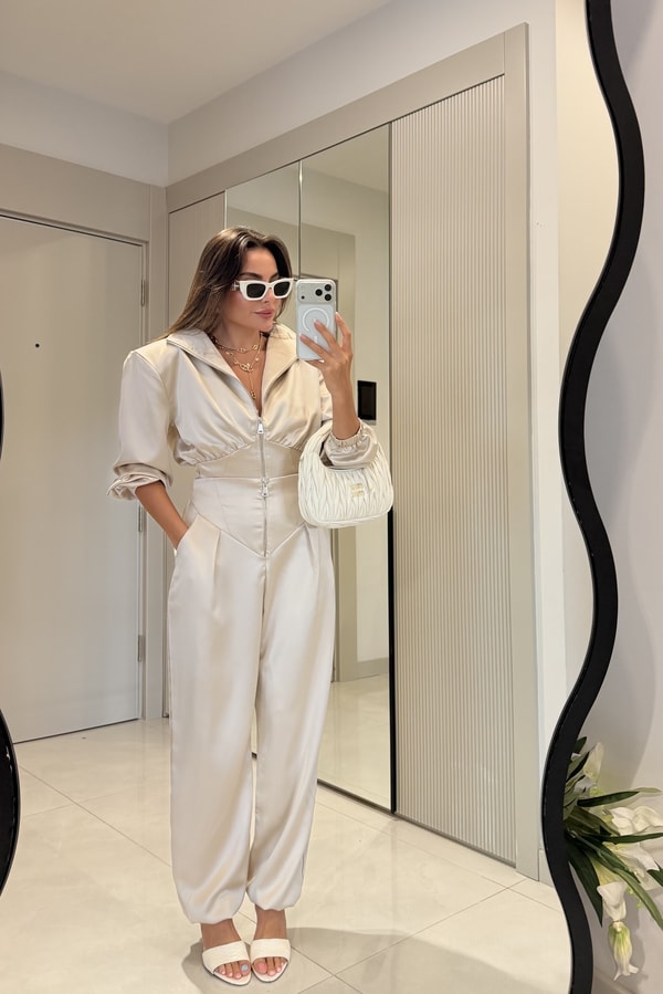 Livie Bej Vatkalı Saten Takım