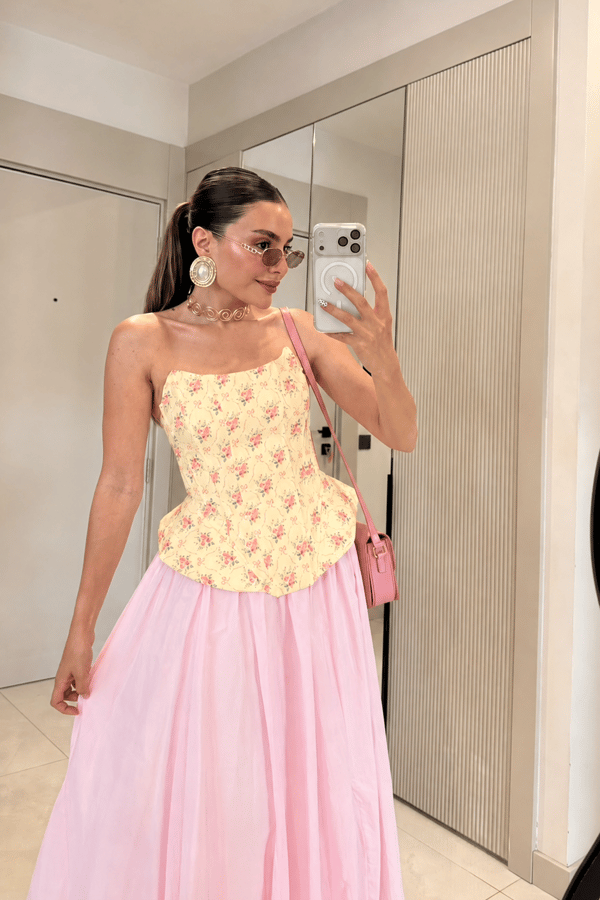 Loleta Sarı Çiçekli Korse Büstiyer