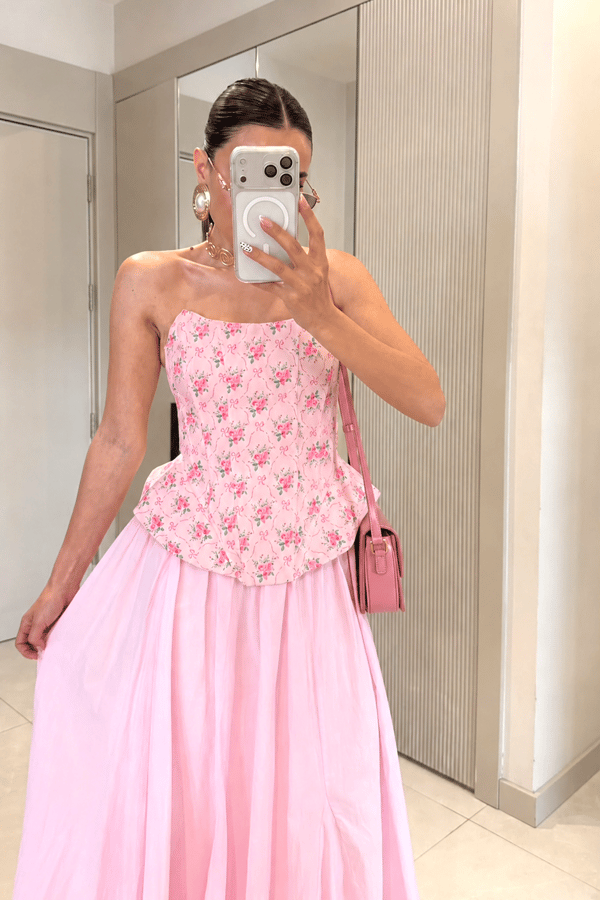 Loleta Toz Pembe Çiçekli Korse Büstiyer