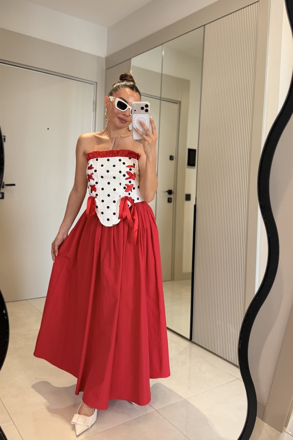 Lolita Kırmızı Maxi Etek