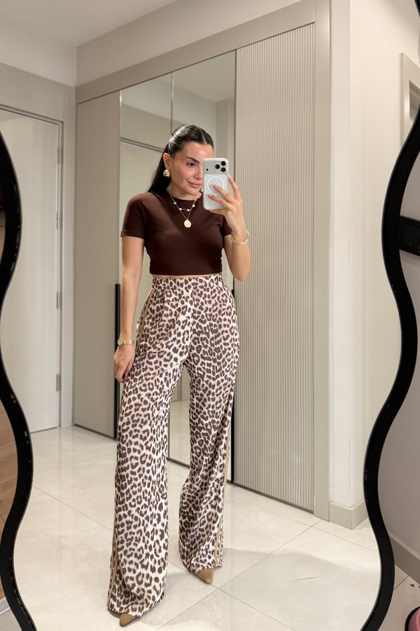 Loly Leopar Desen Yüksek Bel Palazzo Pantolon