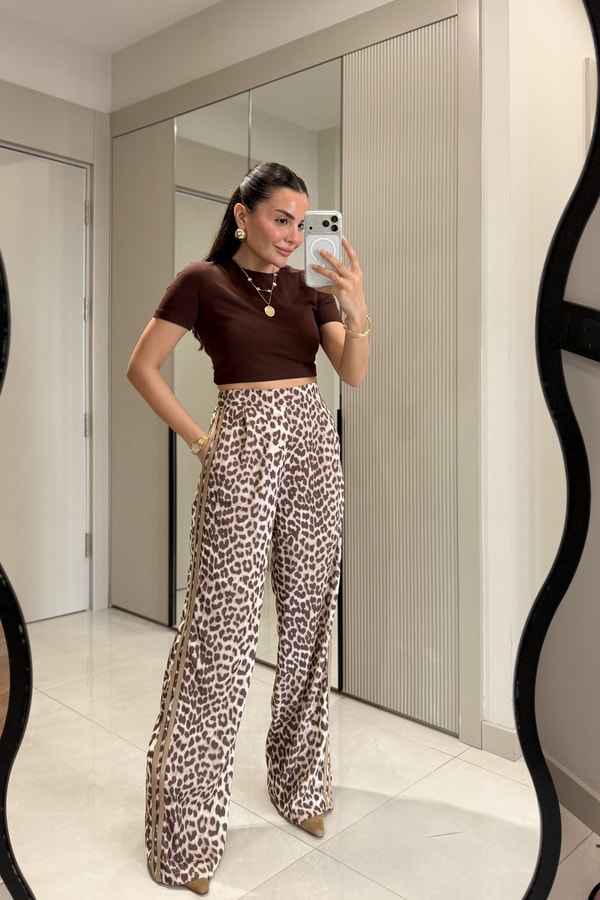 Loly Leopar Desen Yüksek Bel Palazzo Pantolon