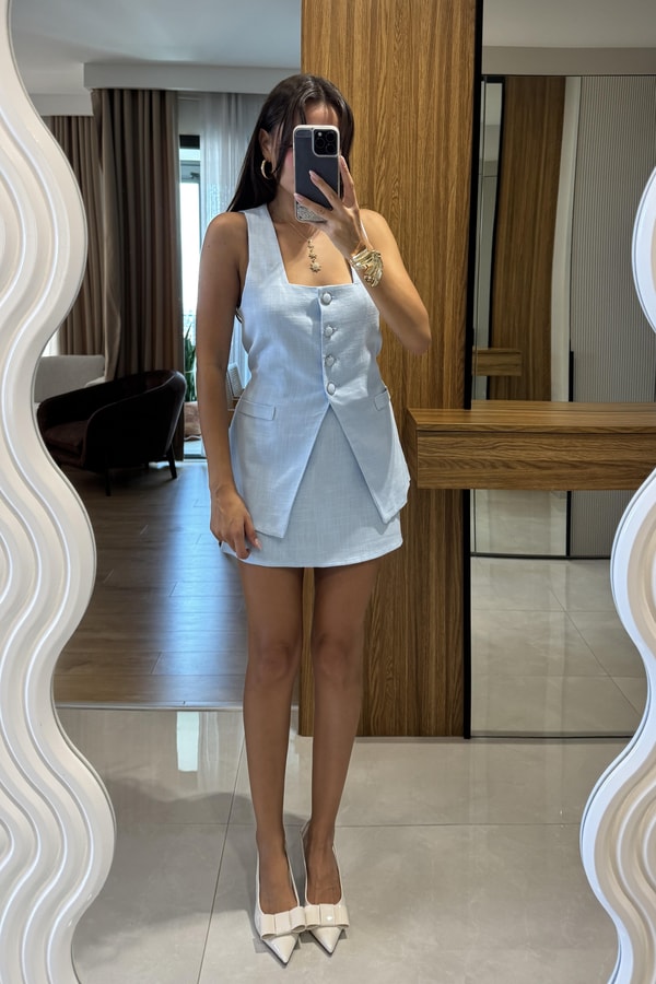 Lorea Mavi Yelek Etek Takım