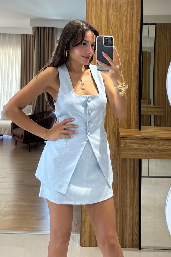 Lorea Mavi Yelek Etek Takım