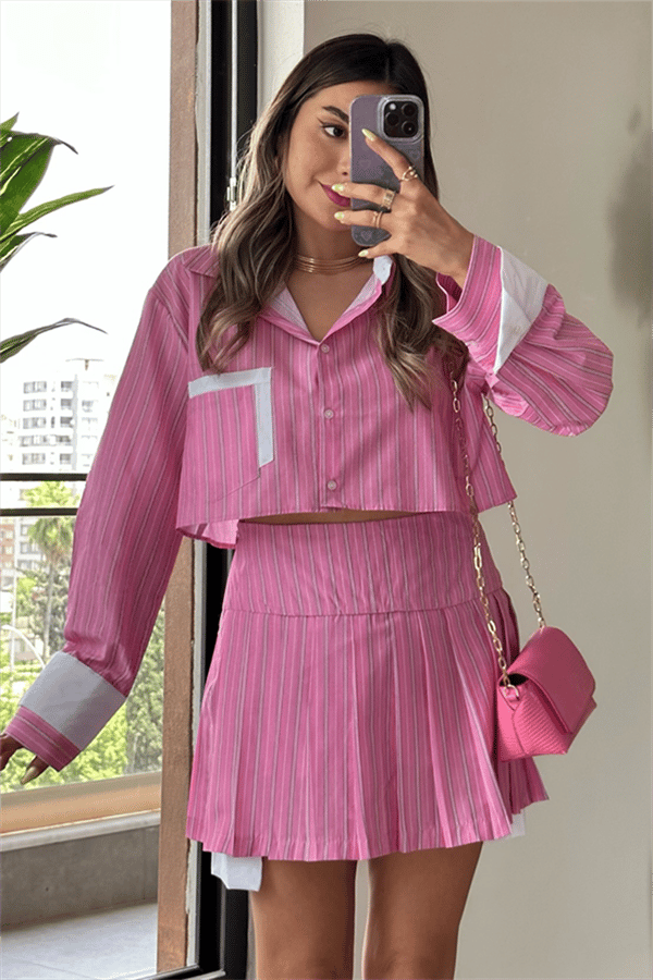 Lorel tasarım çizgili takım - Pembe