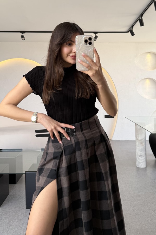 Lorena Dik Yaka Fitilli Transparan Triko Bluz