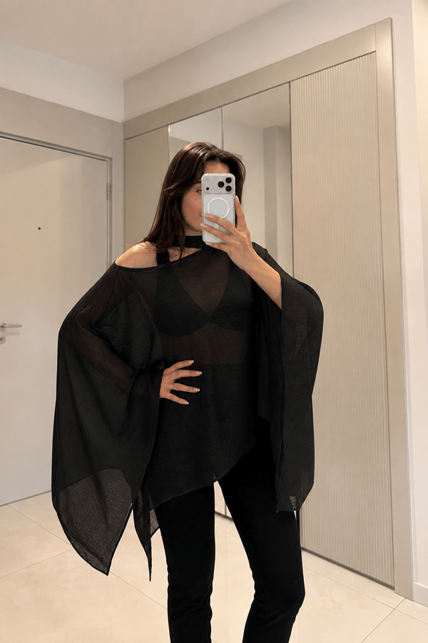 Loretta Siyah Pelerin Şifon Bluz