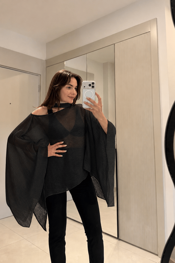 Loretta Siyah Pelerin Şifon Bluz