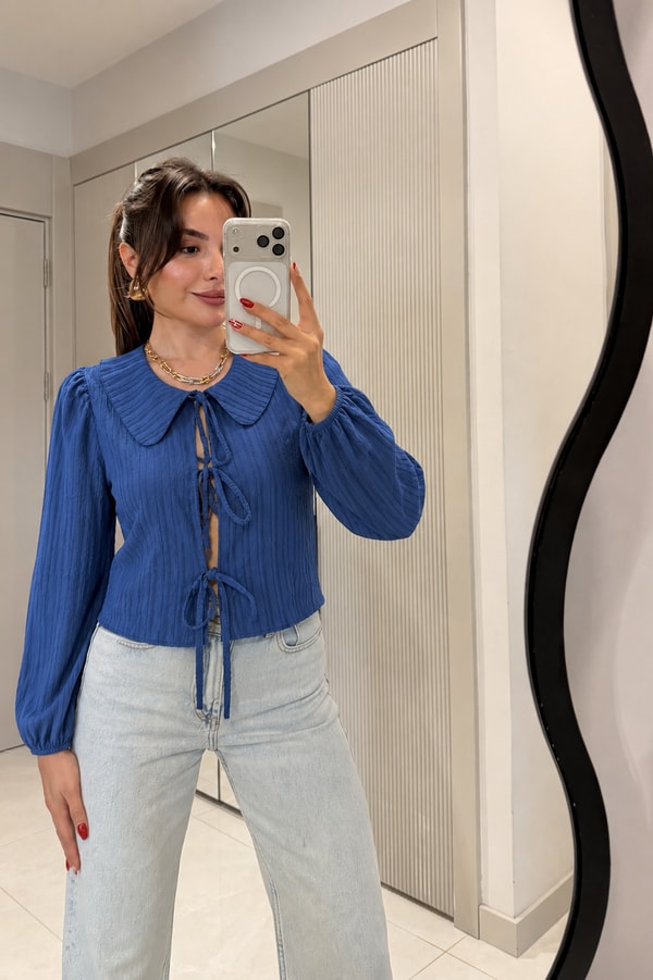 Lotte Lacivert Bağlamalı Gömlek