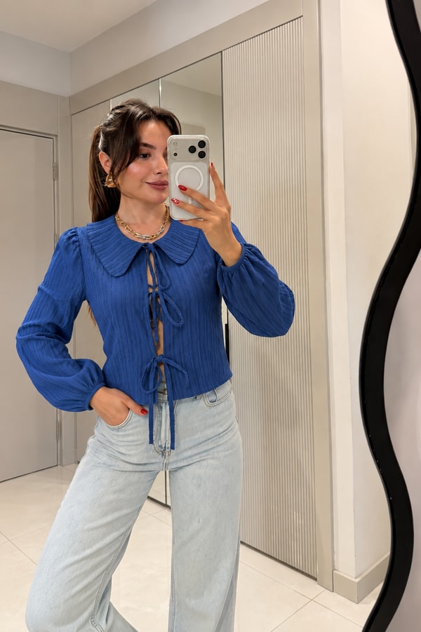 Lotte Lacivert Bağlamalı Gömlek