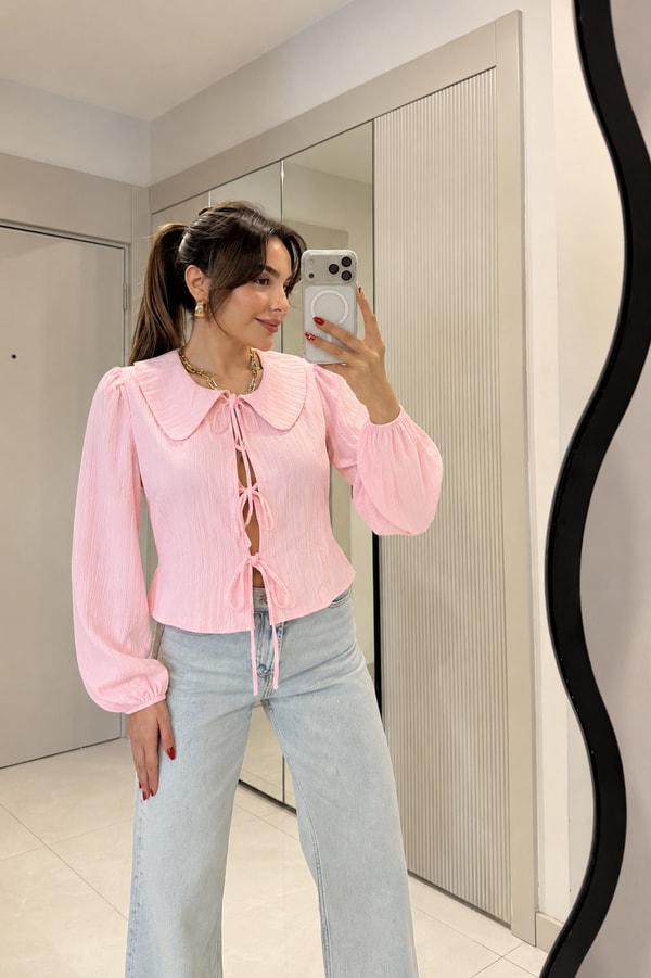 Lotte Pembe Bağlamalı Gömlek