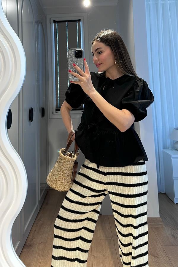Loufers Çizgili Örme Pantolon
