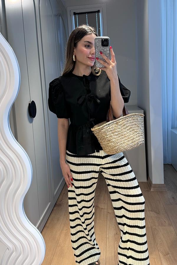 Loufers Çizgili Örme Pantolon