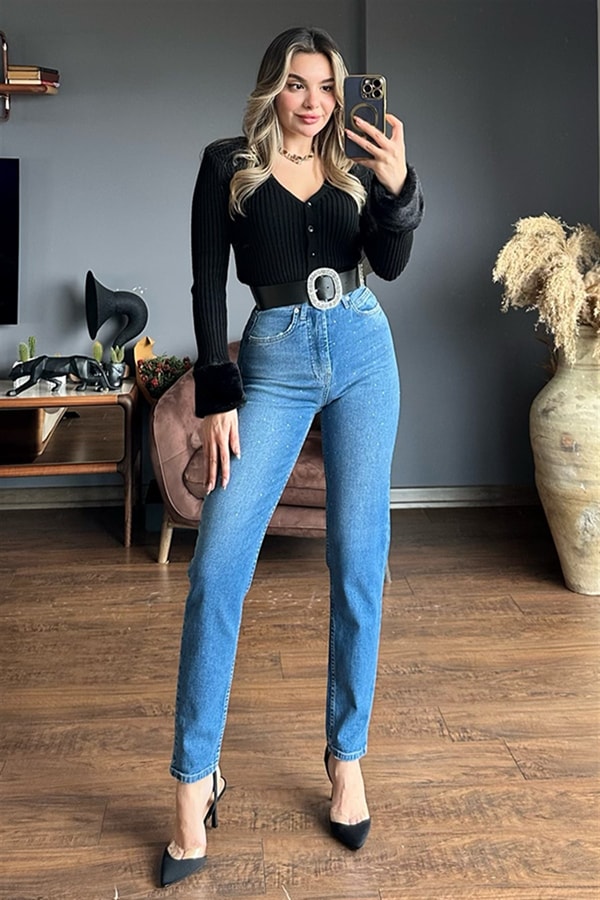 Lower taş detaylı mom fit