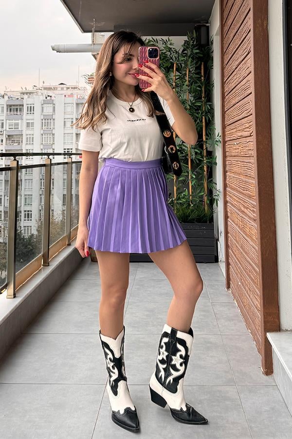 Lucet Kolej Şort Etek - Lila