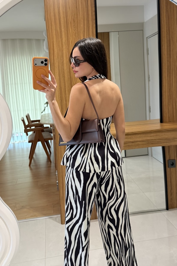 Lucette Kahve Zebra Desen Yelek