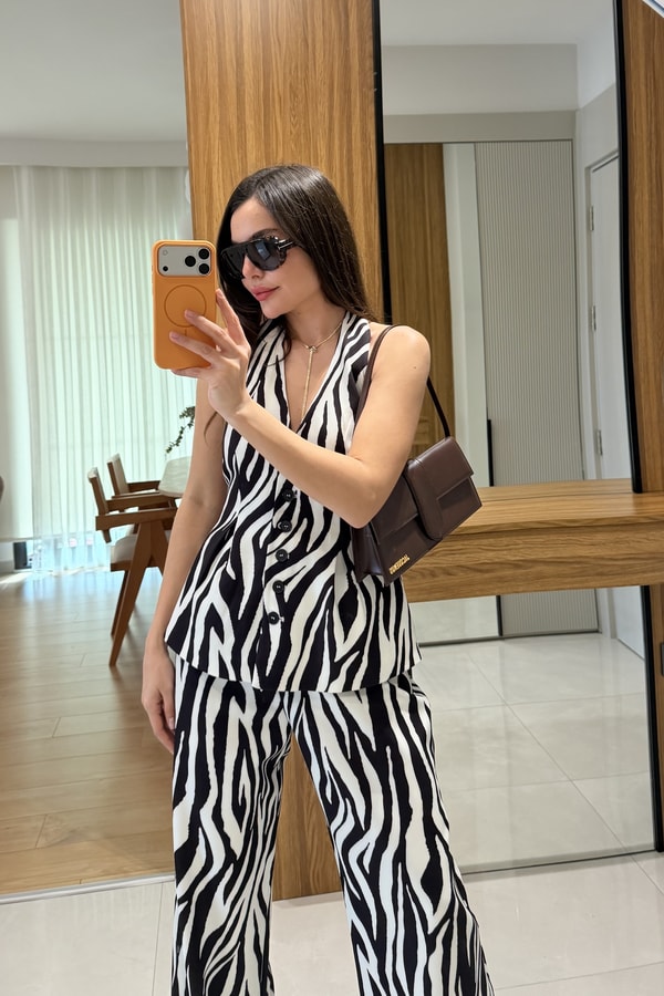 Lucette Kahve Zebra Desen Yelek