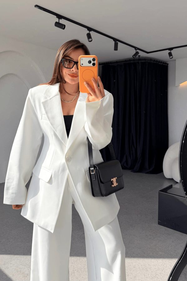 Luise Beyaz Vatkalı Premium Blazer 