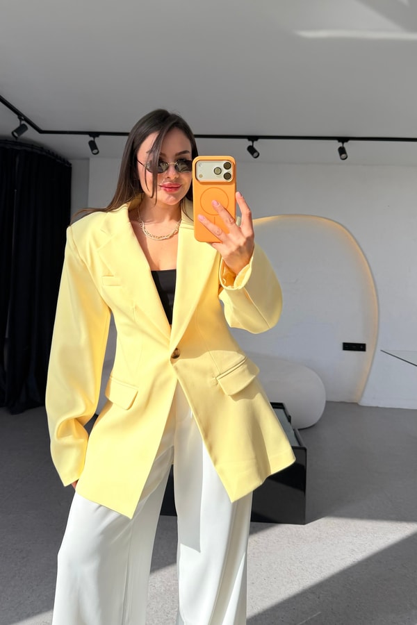 Luise Sarı Vatkalı Premium Blazer 