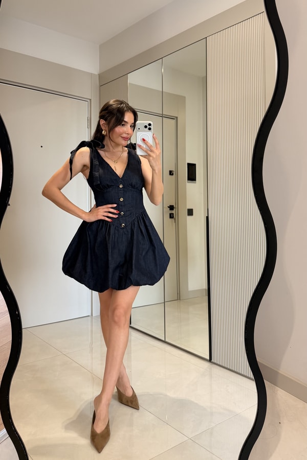 Luniva Darkblue Denim Balon Elbise