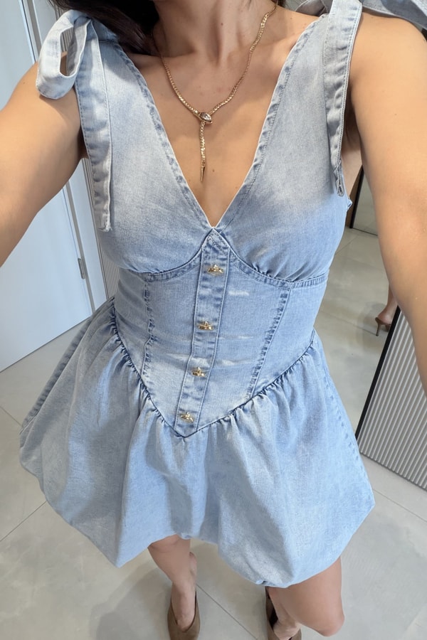 Luniva Lightblue Denim Balon Elbise