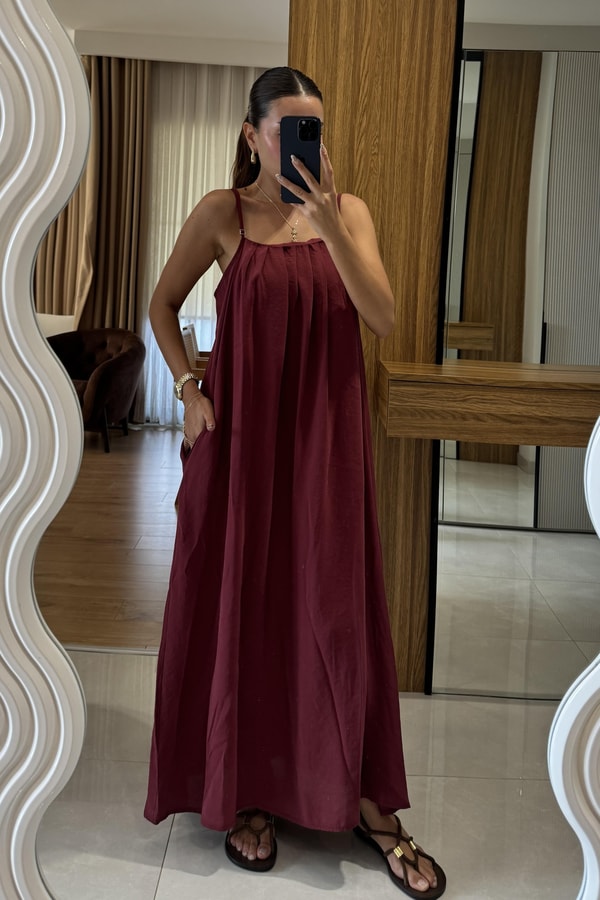 Lusive Bordo Cepli Maxi Elbise 