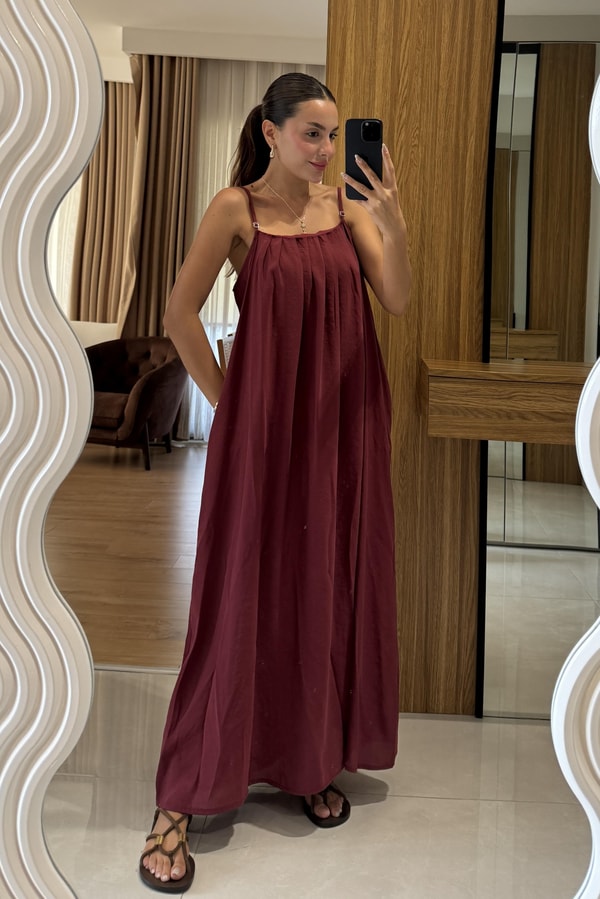 Lusive Bordo Cepli Maxi Elbise 