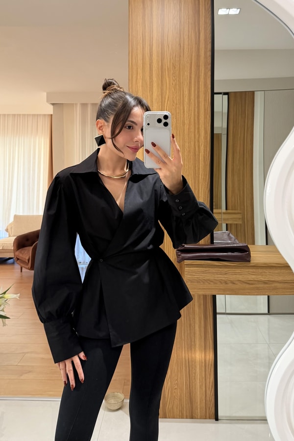 Luxic Siyah Premium Poplin Gömlek