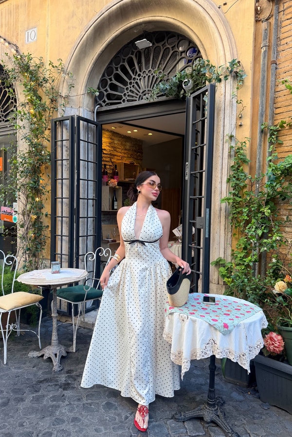 Magrippa Puantiyeli Halter Yaka Maxi Elbise