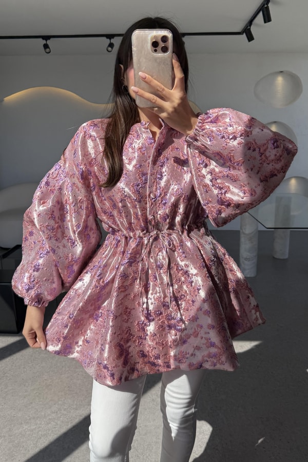 Magy Pembe Belden Bağlamalı Ceket