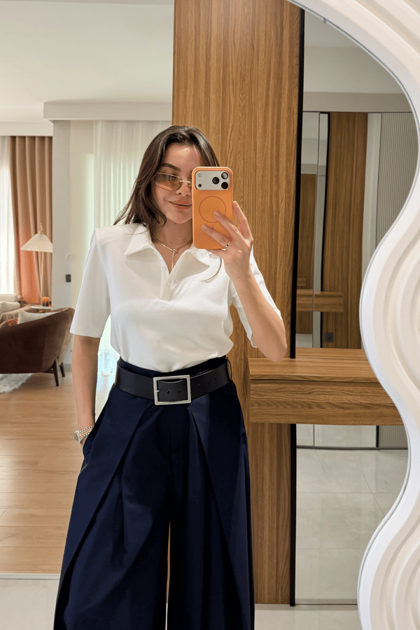Mairin Beyaz Vatkalı Polo Yaka Tshirt