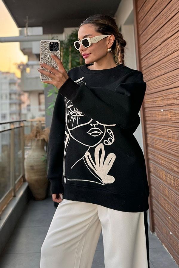 Mais Kadın Silüeti Sweat - Siyah