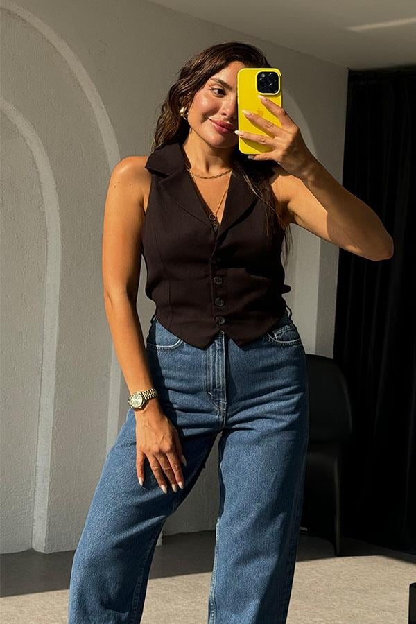Maisie Keten Bağlamalı Yelek-Siyah