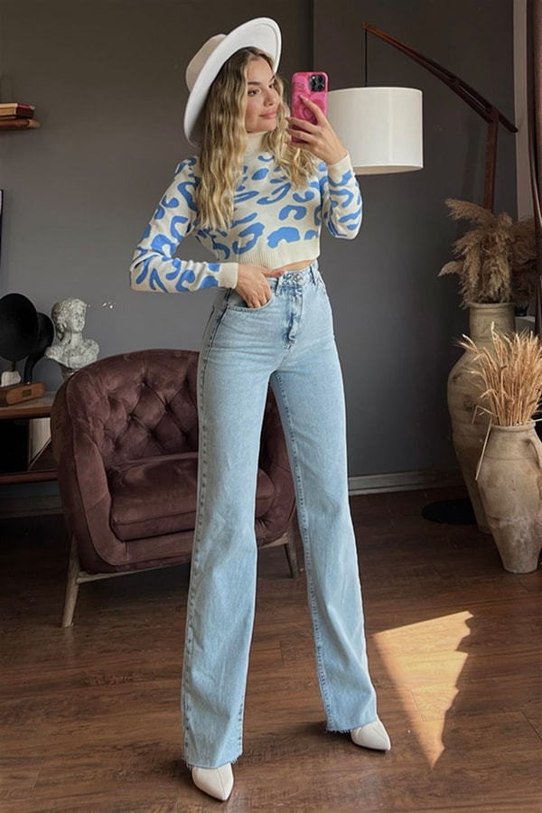 Mango lightblue yüksek bel palazzo jean