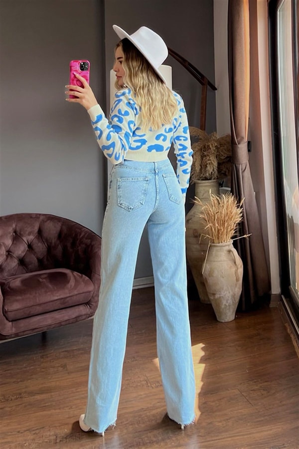 Mango lightblue yüksek bel palazzo jean