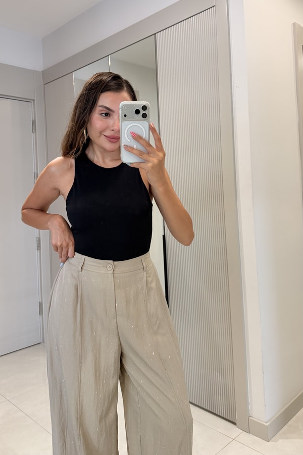 Manusa Vizon Taşlı Bol Paça Pantolon