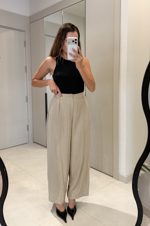 Manusa Vizon Taşlı Bol Paça Pantolon