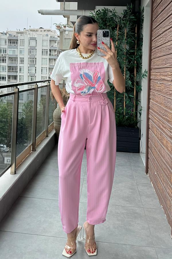 Marc Çizgili Slouchy Pantolon - Pembe