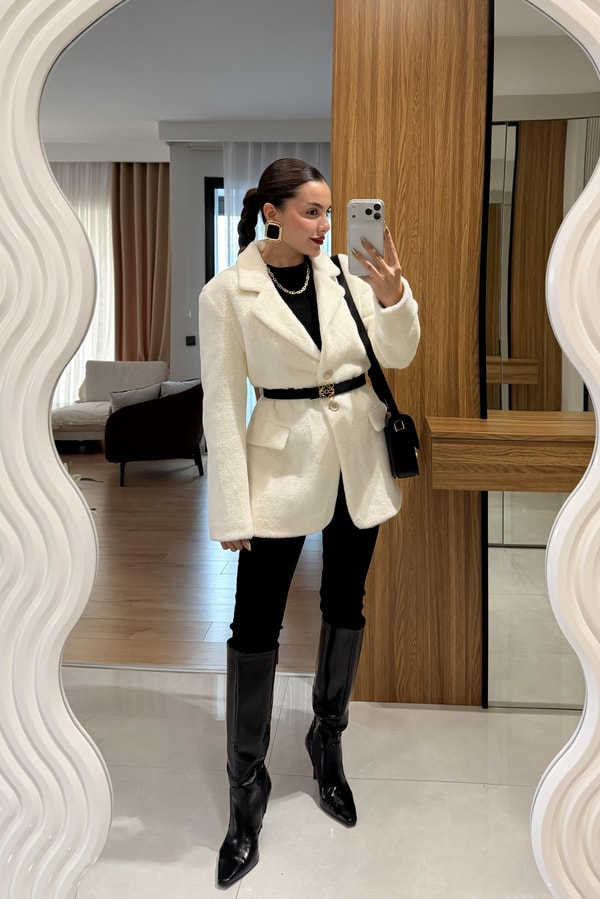 Marcella Beyaz Dokulu Blazer