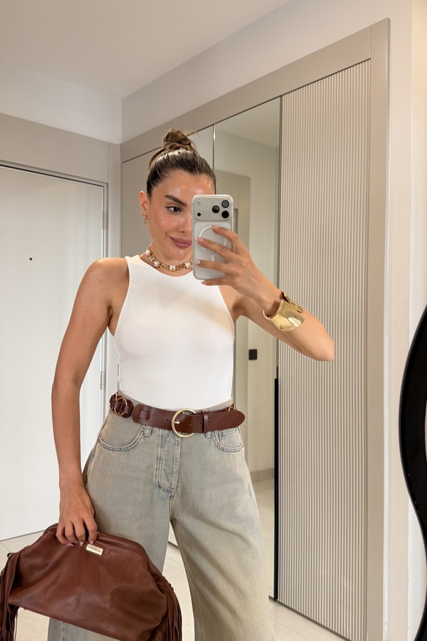 Maribel Beyaz Astarlı Bodysuit