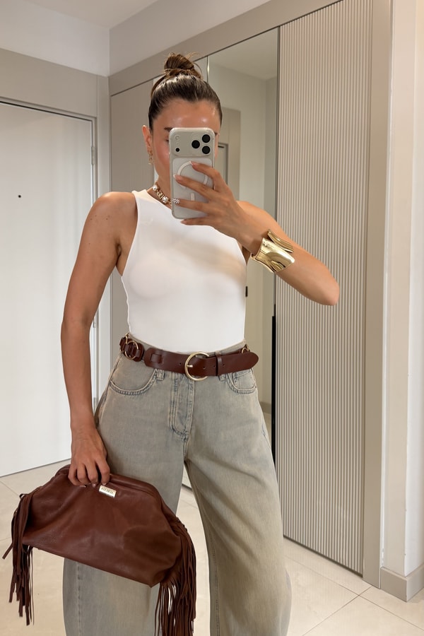 Maribel Beyaz Astarlı Bodysuit