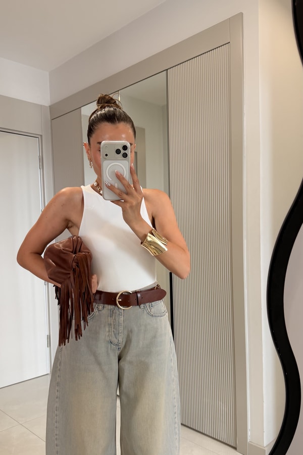Maribel Beyaz Astarlı Bodysuit